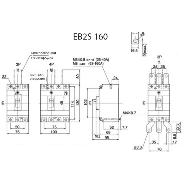 Автоматический выключатель EB2S 160/3LF 125A 3p (16kA) ETI (4671810) цена 3 116грн - фотография 2