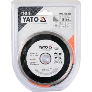 Диск алмазный YATO сплошной 115x5,3x22,2 мм для мокрой резки (YT-6012)