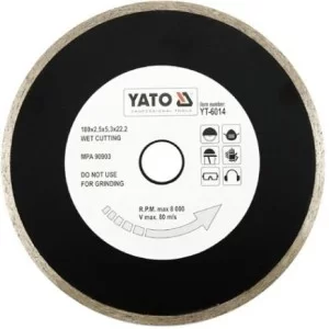 Диск алмазный YATO сплошной 180x5,3x22,2 мм для мокрой резки (YT-6014)