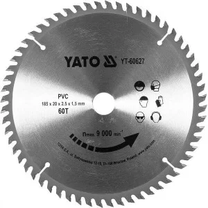 Диск пильный по ПВХ 185 х 2.5 x 20 мм, 60 зубьев YATO - YT-60627