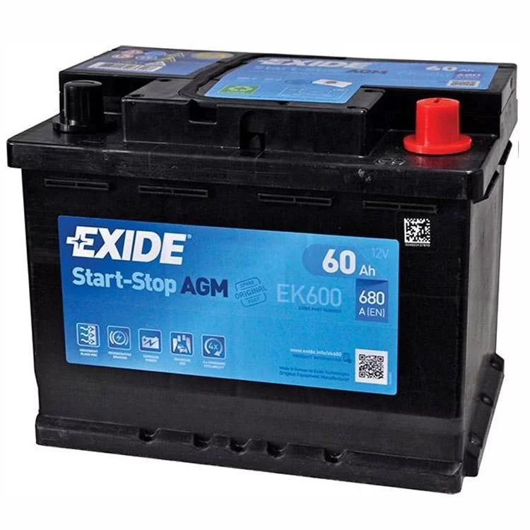 Акумулятор автомобільний EXIDE START-STOP AGM 60A (EK600)