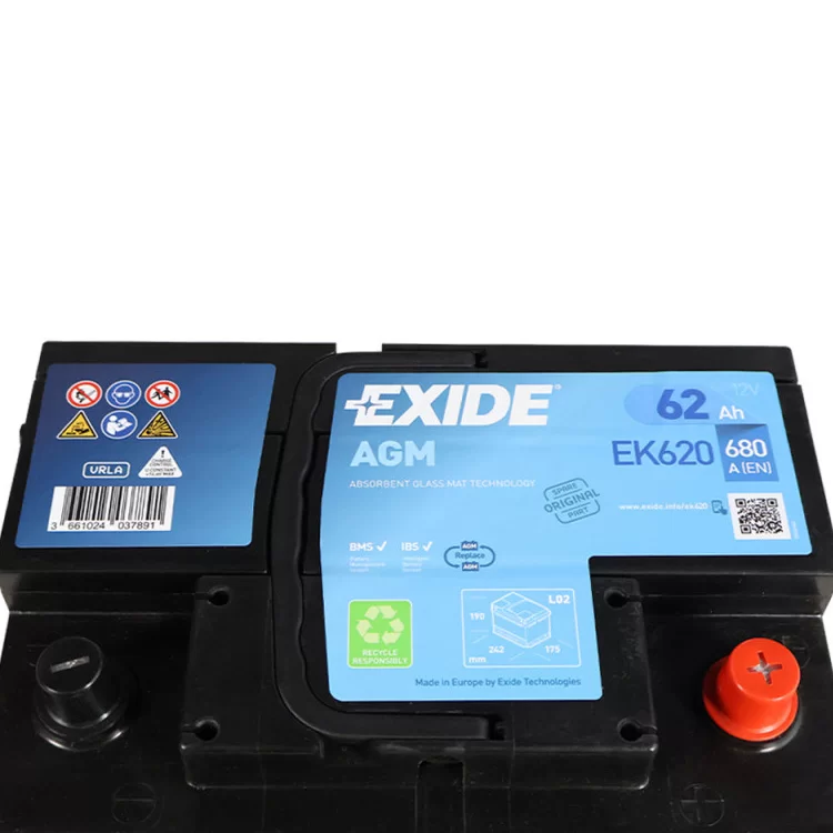 Аккумулятор автомобильный EXIDE START-STOP AGM 62Ah Ев (-/+) (EK620) цена 5 683грн - фотография 2