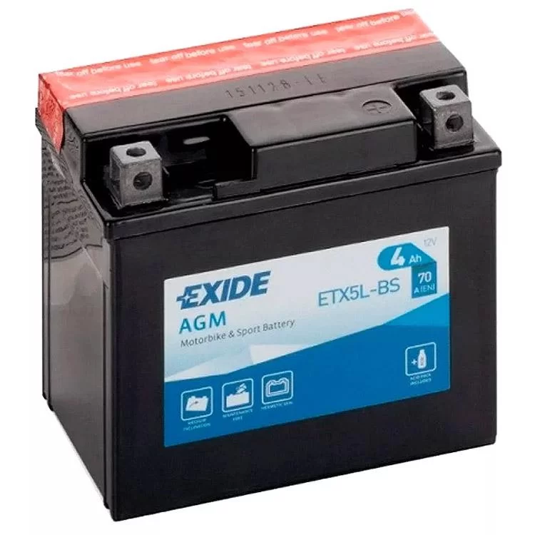 Мотоакумулятор EXIDE AGM 4Ah Ев (-/+) (70EN) (ETX5L-BS)