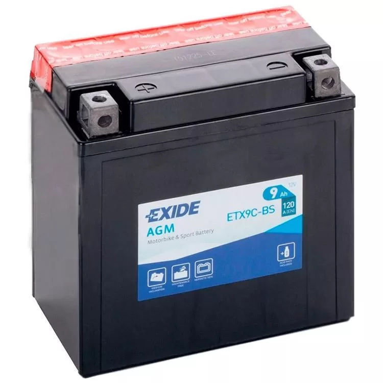 Мото аккумулятор EXIDE AGM 9Ah (+/-) (120EN) (ETX9C-BS)