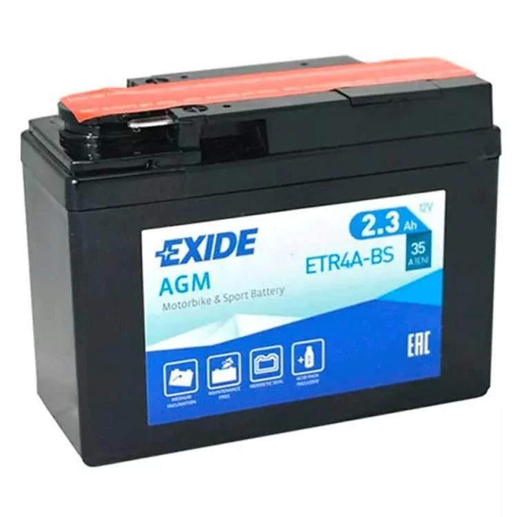 Акумулятор автомобільний EXIDE AGM 2,3Ah (+/-) (35EN) (ETR4A-BS)