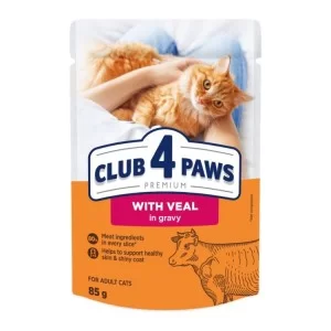 Вологий корм для кішок Club 4 Paws Premium Плюс з телятиною в соусі 85 г (4820215368988)