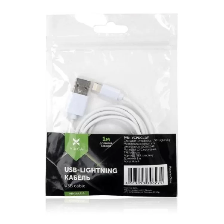 продаємо Дата кабель USB 2.0 AM to Lightning PVC 1m white Vinga (VCPDCL1W) в Україні - фото 4