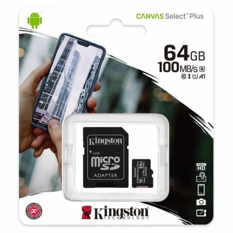 в продаже Карта памяти Kingston 64GB micSDXC class 10 A1 Canvas Select Plus (SDCS2/64GB) - фото 3