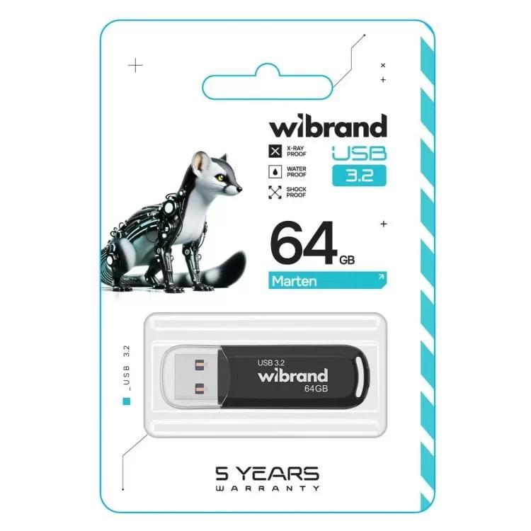 USB флеш накопитель Wibrand 64GB Marten Black USB 3.2 Gen 1 (USB 3.0) (WI3.2/MA64P10B) цена 333грн - фотография 2