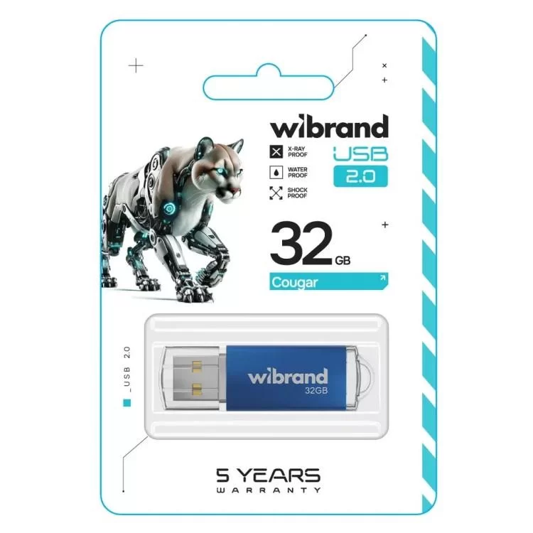 USB флеш накопичувач Wibrand 32GB Cougar Blue USB 2.0 (WI2.0/CU32P1U) ціна 243грн - фотографія 2