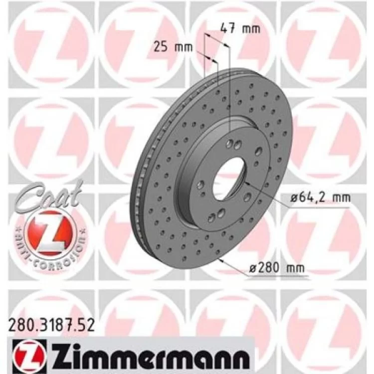 Тормозной диск ZIMMERMANN 280.3187.52