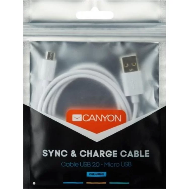 Дата кабель USB 2.0 AM to Micro 5P 1.0m White Canyon (CNE-USBM1W) ціна 149грн - фотографія 2