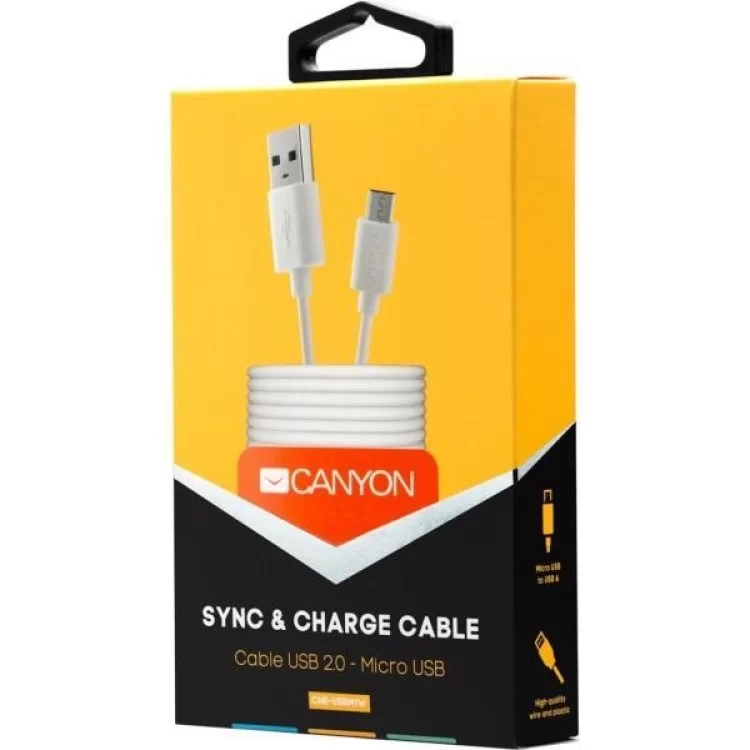 в продажу Дата кабель USB 2.0 AM to Micro 5P 1.0m White Canyon (CNE-USBM1W) - фото 3