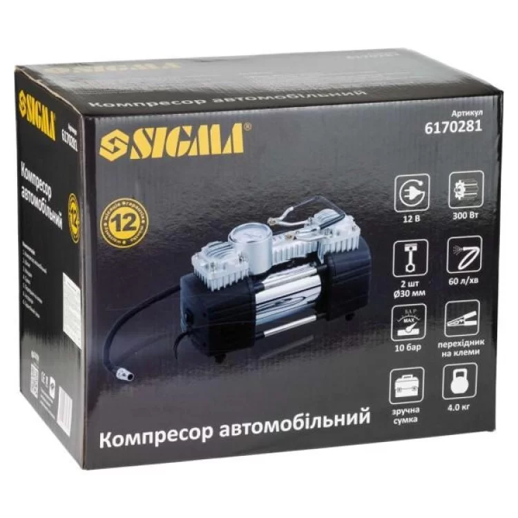 Автомобильный компрессор Sigma 12В, 300Вт, 60л/мин, 10бар (6170281) - фото 10