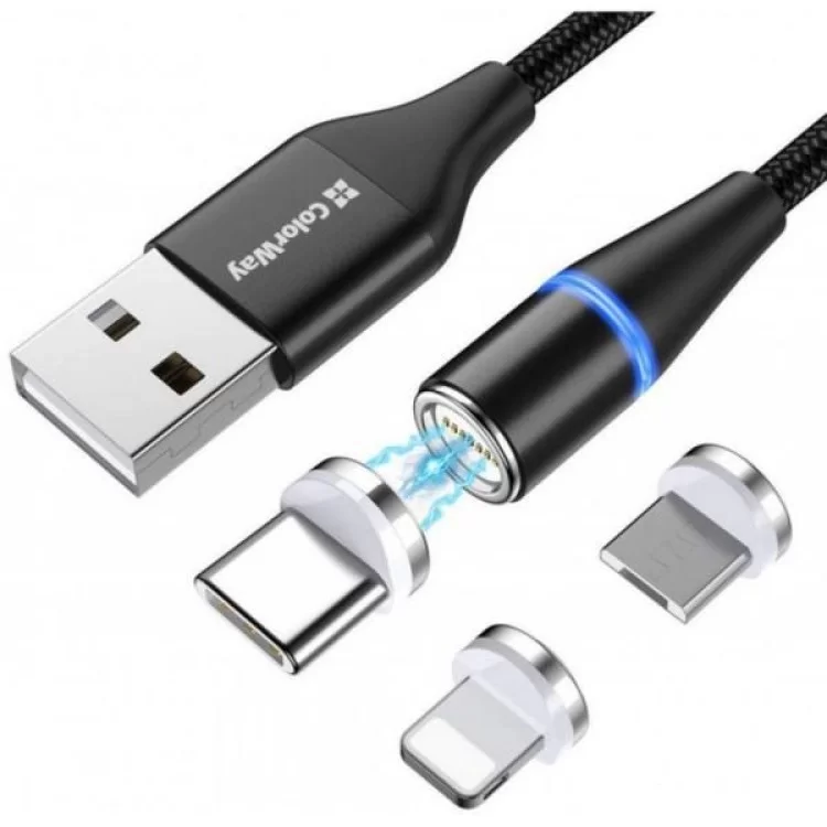 в продаже Дата кабель USB 2.0 AM to Lightning + Micro 5P + Type-C 1.0m Magnetic ColorWay (CW-CBUU038-BK) - фото 3