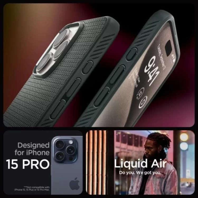 Чохол до мобільного телефона Spigen Apple iPhone 15 Pro Liquid Air Abyss Green (ACS06706) відгуки - зображення 5