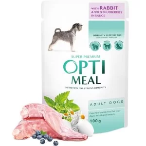 Вологий корм для собак Optimeal з кроликом та чорницею в соусі 100 г (4820215369855)
