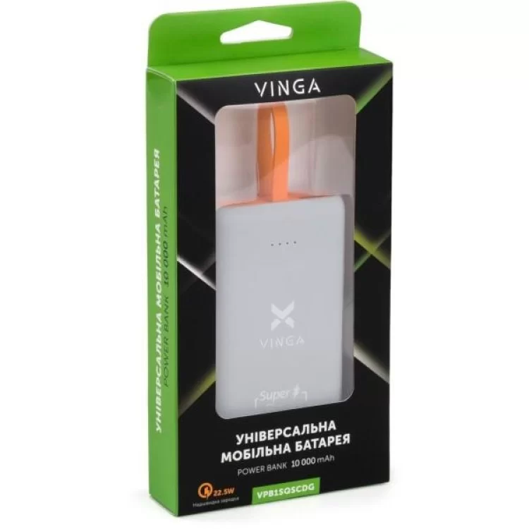 Батарея универсальная Vinga 10000 mAh SuperQC soft touch w/cable 22.5W dark grey (VPB1SQSCDG) - фото 9