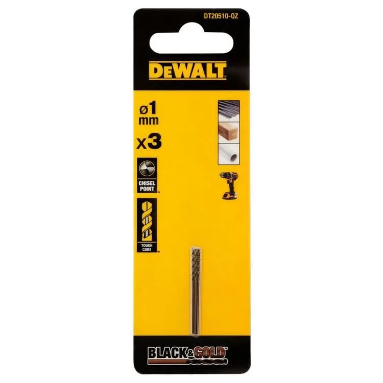 Сверло DeWALT по металлу Black & Gold,HSS-G, 1 х 34 х 12 мм, 3 шт. (DT20510)