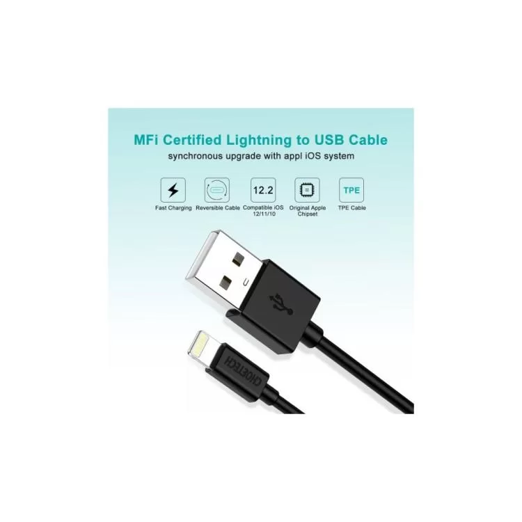 Дата кабель USB 2.0 AM to Lightning 1.2m 2.1A MFI Black Choetech (IP0026-BK) отзывы - изображение 5