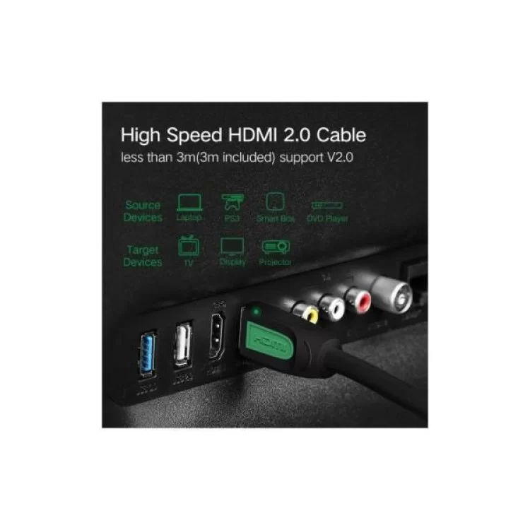 в продажу Кабель мультимедійний HDMI to HDMI 3.0m HD101 Round (Yellow/Black) Ugreen (10130) - фото 3