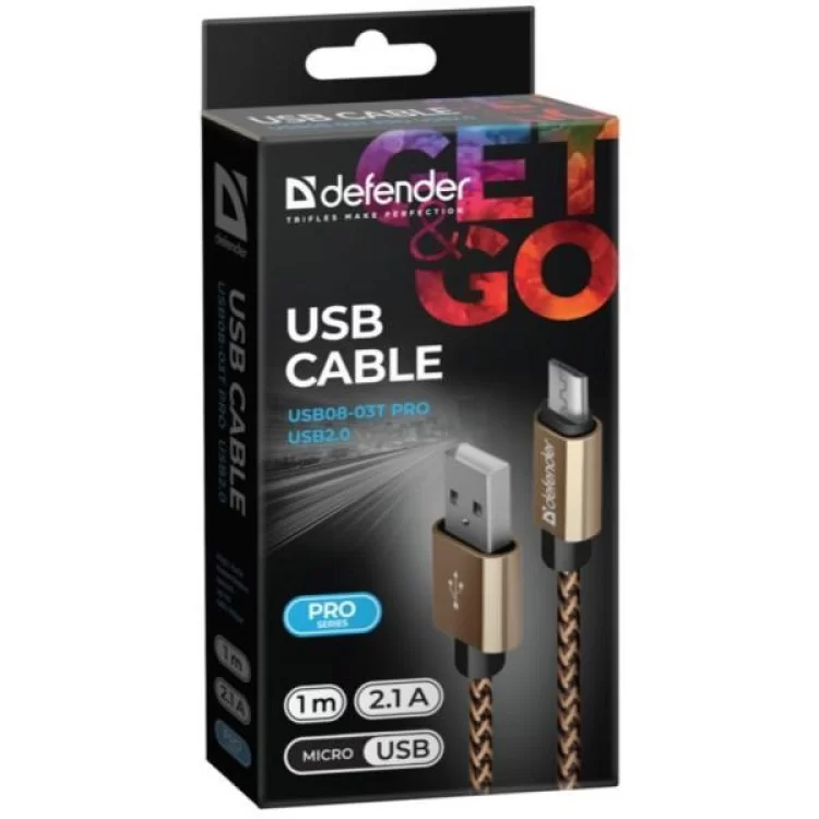 в продажу Дата кабель USB 2.0 AM to Micro 5P 1.0m USB08-03T gold Defender (87800) - фото 3