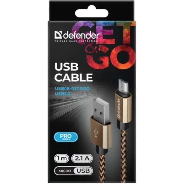 продаємо Дата кабель USB 2.0 AM to Micro 5P 1.0m USB08-03T gold Defender (87800) в Україні - фото 4