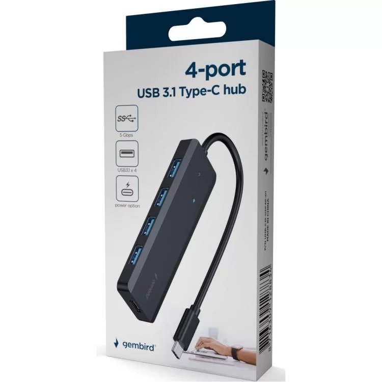 в продаже Концентратор Gembird 4 ports USB 3.1,USB-C, USB-C PD (UHB-CM-U3P4P-01) - фото 3