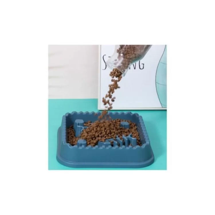 Посуда для кошек WahoPet Миска для медленного кормления с рыбками 200 мл голубая (2700000023686) цена 285грн - фотография 2