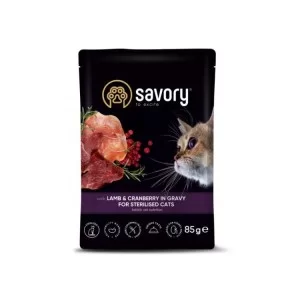 Вологий корм для кішок Savory ягня з журавлиною у соусі для стерилізованих 85 г (4820261920093)