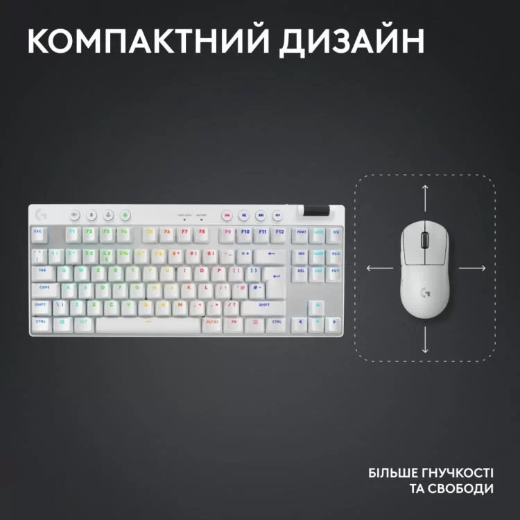 Клавиатура Logitech G PRO X TKL Lightspeed Tactile USB UA White (920-012148) - фото 10