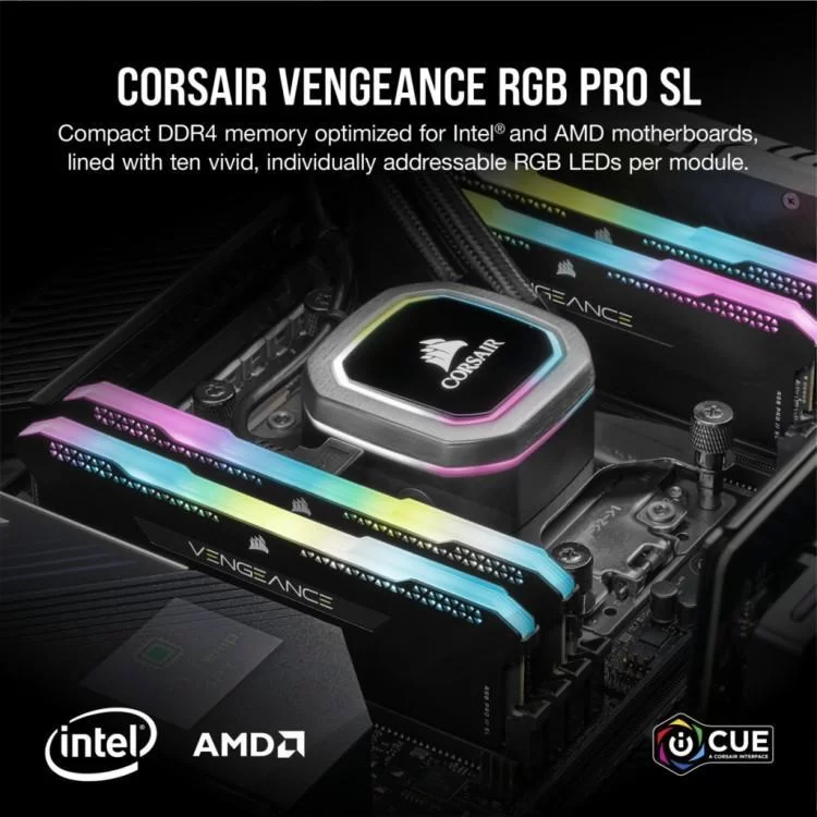 Модуль пам'яті для комп'ютера DDR4 32GB (2x16GB) 3200 MHz Vengeance RGB PRO SL Black Corsair (CMH32GX4M2E3200C16) ціна 6 763грн - фотографія 2