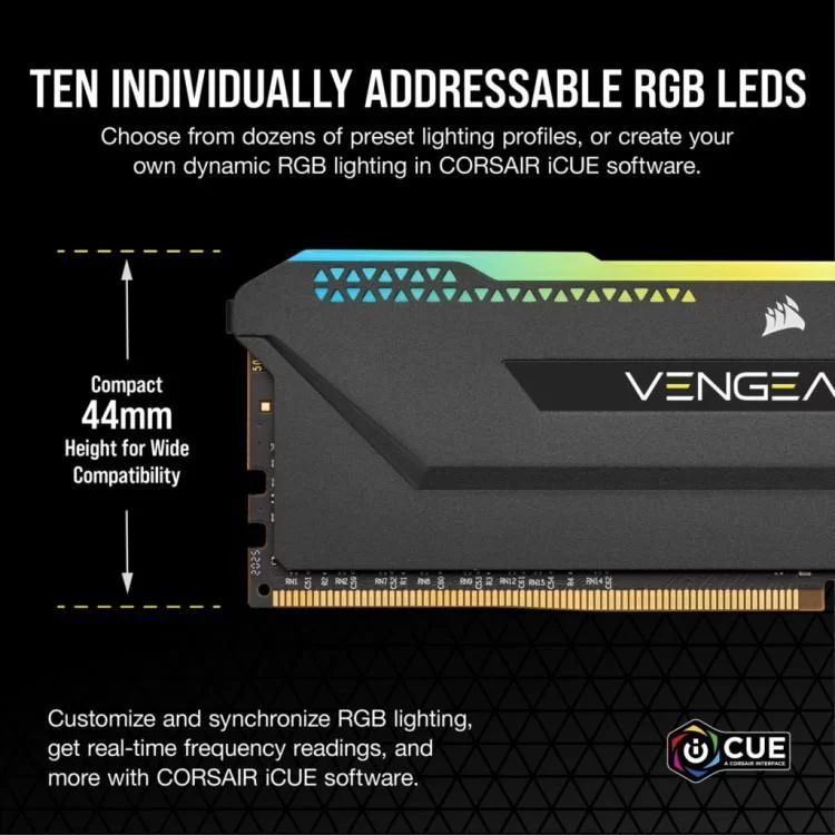 в продажу Модуль пам'яті для комп'ютера DDR4 32GB (2x16GB) 3200 MHz Vengeance RGB PRO SL Black Corsair (CMH32GX4M2E3200C16) - фото 3