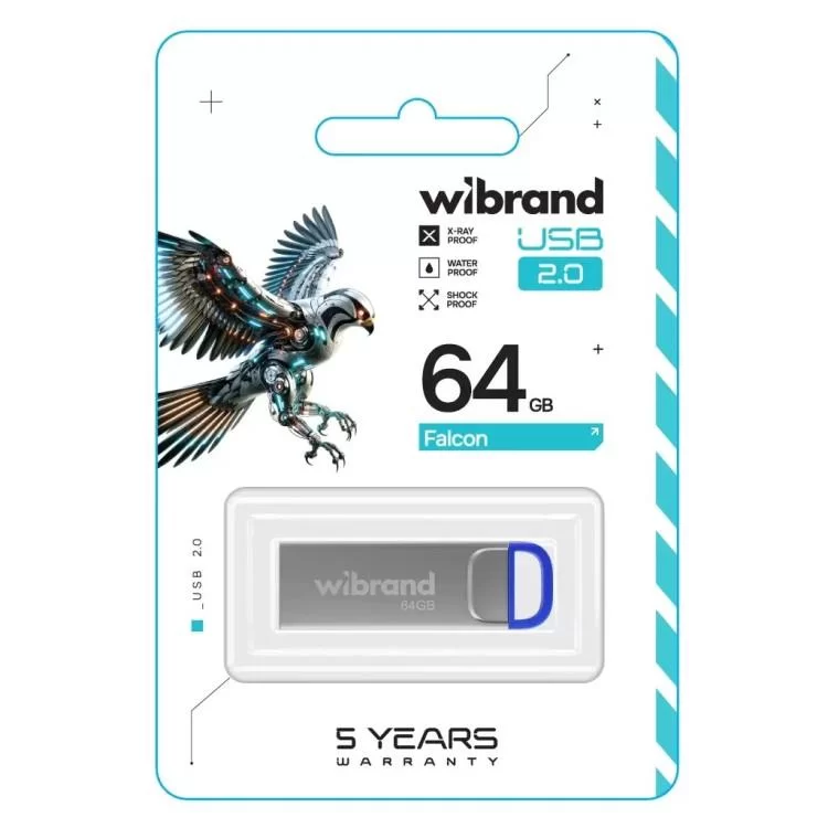 USB флеш накопичувач Wibrand 64GB Falcon Silver-Blue USB 2.0 (WI2.0/FA64U7U) ціна 306грн - фотографія 2