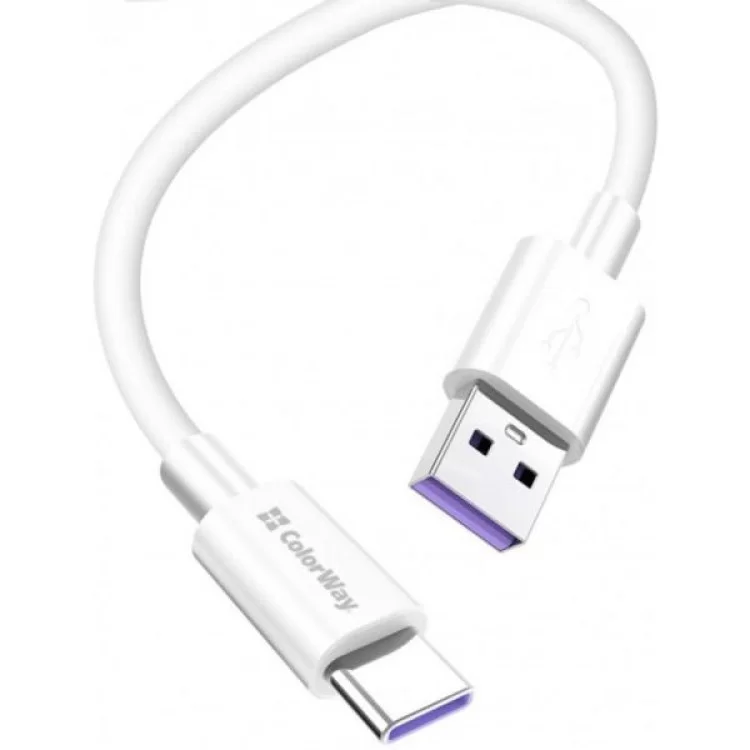 Дата кабель USB 2.0 AM to Type-C 1.0m 5A white ColorWay (CW-CBUC019-WH) ціна 372грн - фотографія 2