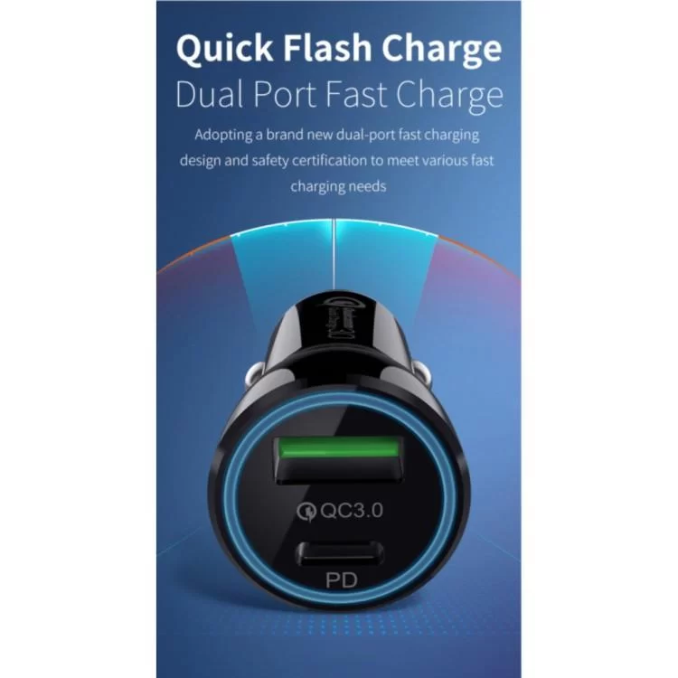 в продажу Зарядний пристрій T-Phox Rapid T-C08 Car Charger PD20W + QC3.0 18W Black (T-C08 Black) - фото 3