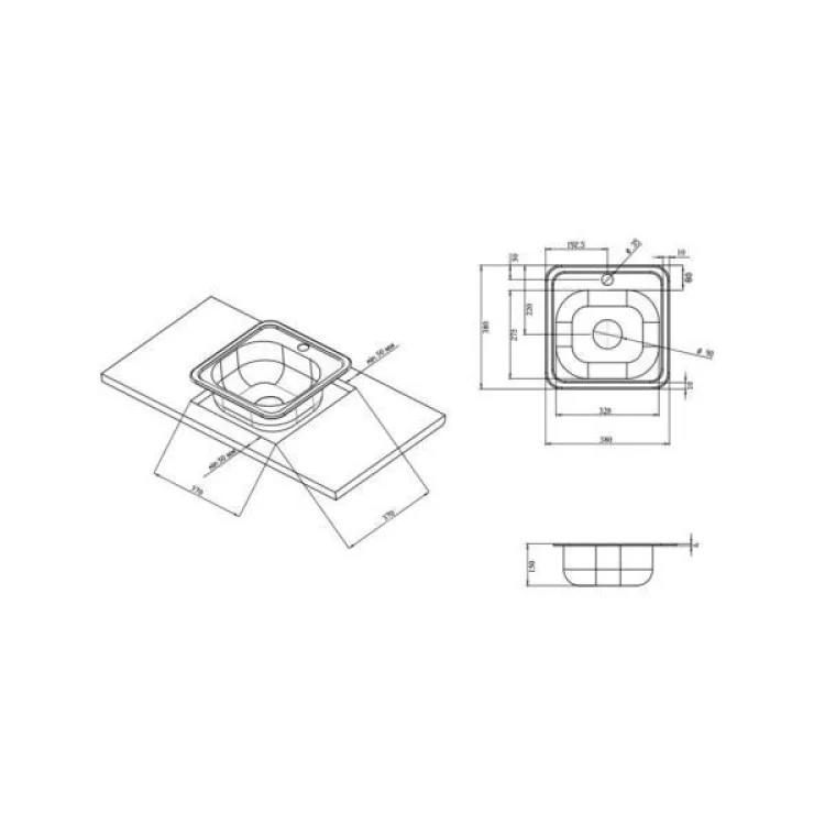 Мойка кухонная Kroner Satin-3838 06160 (CV022756) цена 1 373грн - фотография 2