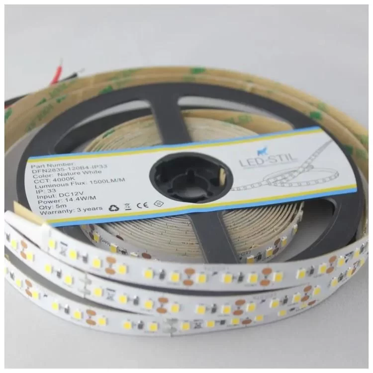 Светодиодная лента LED-STIL 4000K 14,4 Вт/м 2835 120 діодів IP33 12 Вольт 1500 lm нейтральне світло (DFN2835-120B4-IP33) цена 1 280грн - фотография 2