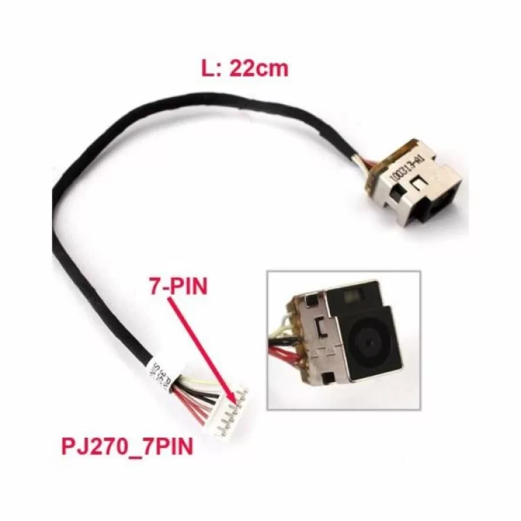 Роз'єм живлення ноутбука з кабелем для HP PJ270 (7.4mm x 5.0mm + center pin), 8(7)-pi Универсальный (A49035) ціна 530грн - фотографія 2