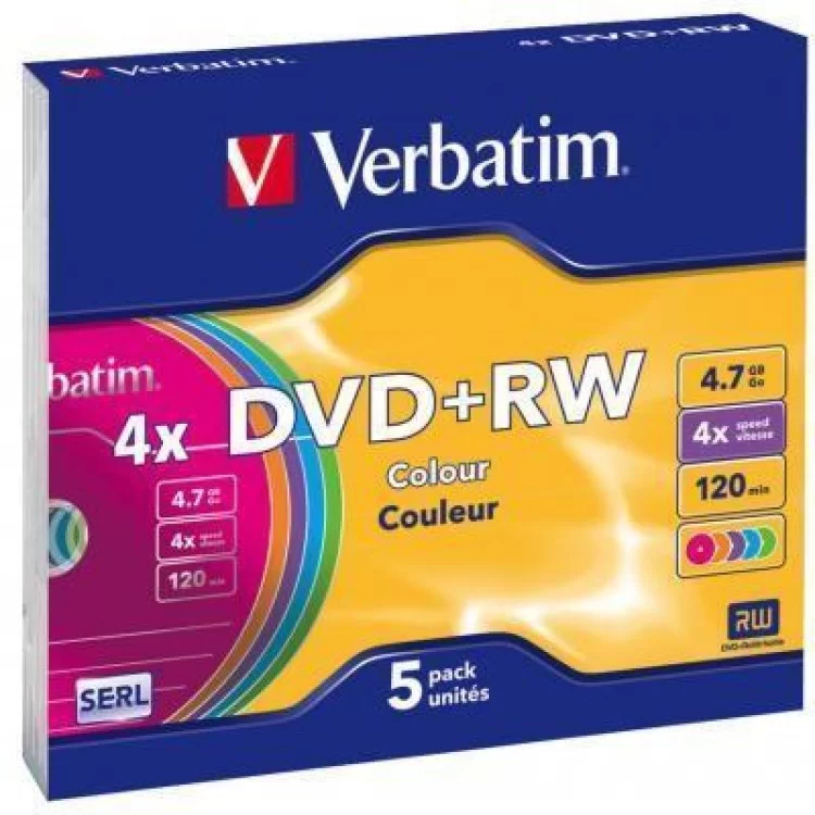 Диск DVD Verbatim 4.7Gb 4x SlimCase 5шт Color (43297) цена 434грн - фотография 2
