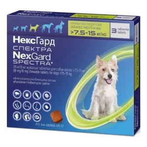 Таблетки для тварин Boehringer Ingelheim NexGard Spectra від бліх, кліщів та гельмінтів для собак вагою 7.5-15 кг (3661103048596)