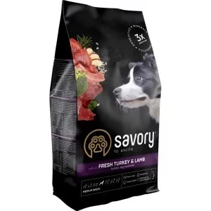 Сухой корм для собак Savory Medium Breed rich in Fresh Turkey and Lamb 1 кг (4820232630259)