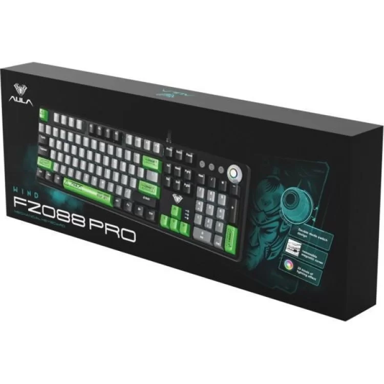 Клавіатура Aula F2088 PRO Plus 9 Green Keys KRGD Blue USB UA Black/Gray (6948391234892) ціна 2 378грн - фотографія 2