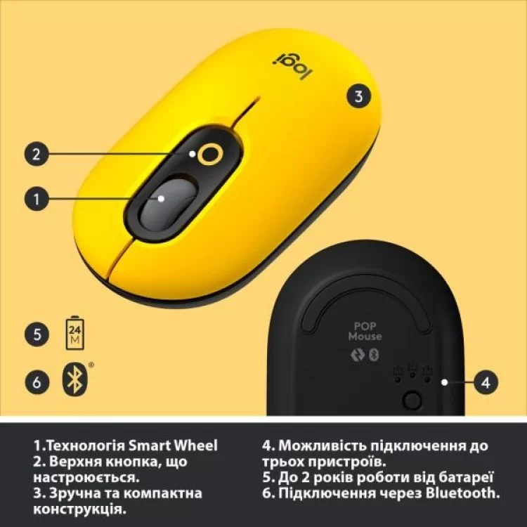 Мышка Logitech POP Mouse Bluetooth Blast Yellow (910-006546) инструкция - картинка 6