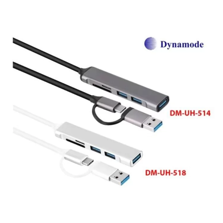 продаємо Концентратор Dynamode 5-in-1 USB Type-C/Type-A to 1хUSB3.0, 2xUSB 2.0, card-reader SD/MicroSD (DM-UH-518) в Україні - фото 4