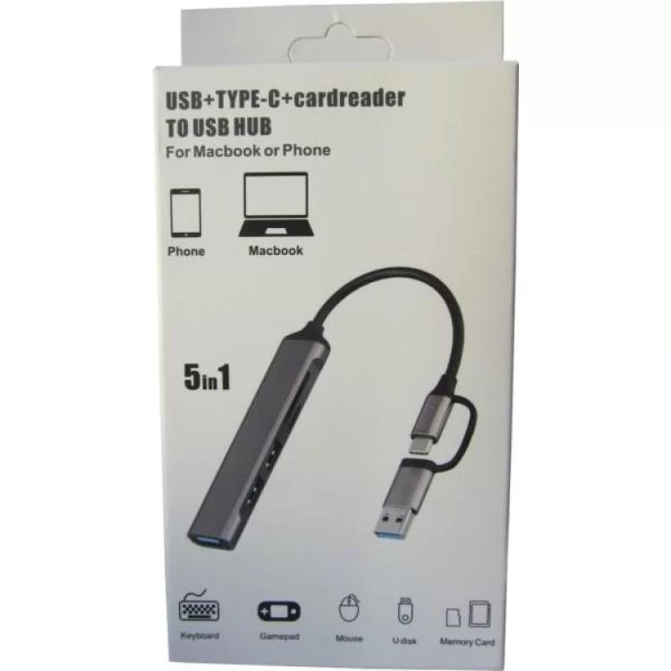 Концентратор Dynamode 5-in-1 USB Type-C/Type-A to 1хUSB3.0, 2xUSB 2.0, card-reader SD/MicroSD (DM-UH-518) відгуки - зображення 5