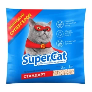 Наповнювач для туалету Super Cat Стандарт Деревний вбирний 1кг (3л) (3546)