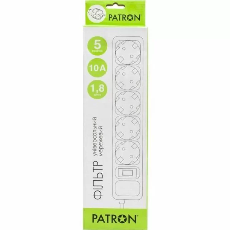 Мережевий фільтр живлення Patron 1.8m (SP-1052W), 5 розеток White (EXT-PN-SP-1052W) ціна 326грн - фотографія 2