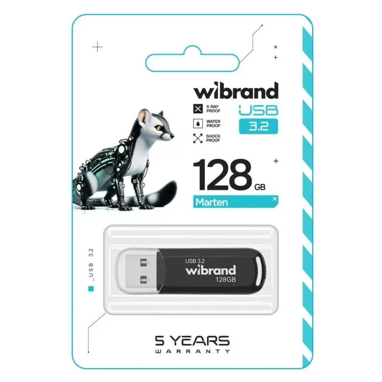 USB флеш накопичувач Wibrand 128GB Marten Black USB 3.2 Gen 1 (USB 3.0) (WI3.2/MA128P10B) ціна 594грн - фотографія 2