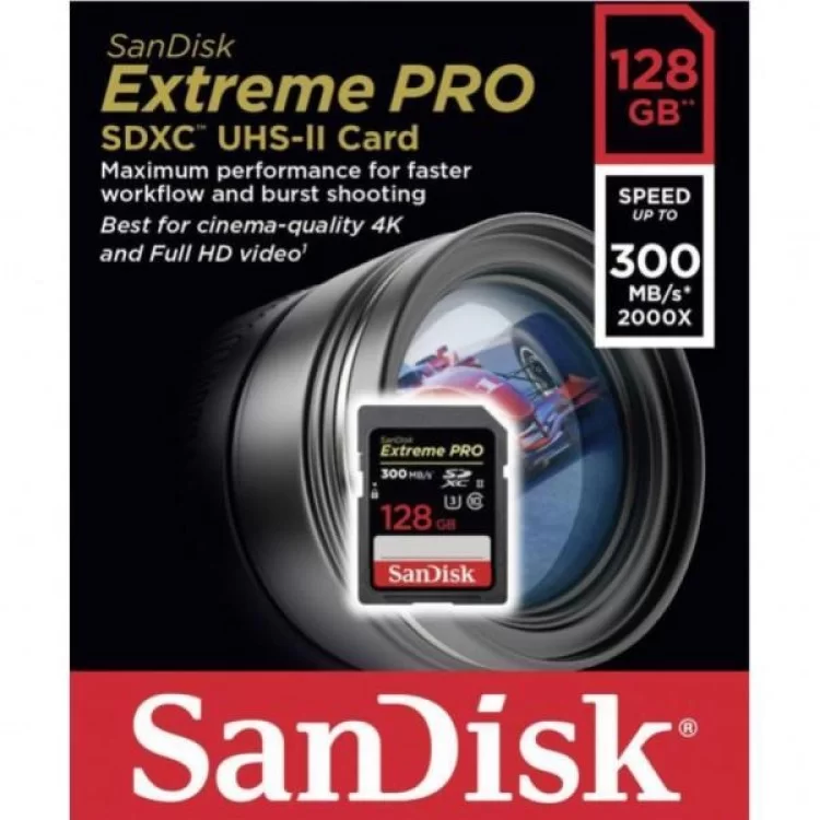 Карта пам'яті SanDisk 128GB SDXC class 10 UHS-II U3 V90 Extreme Pro (SDSDXDK-128G-GN4IN) ціна 14 618грн - фотографія 2